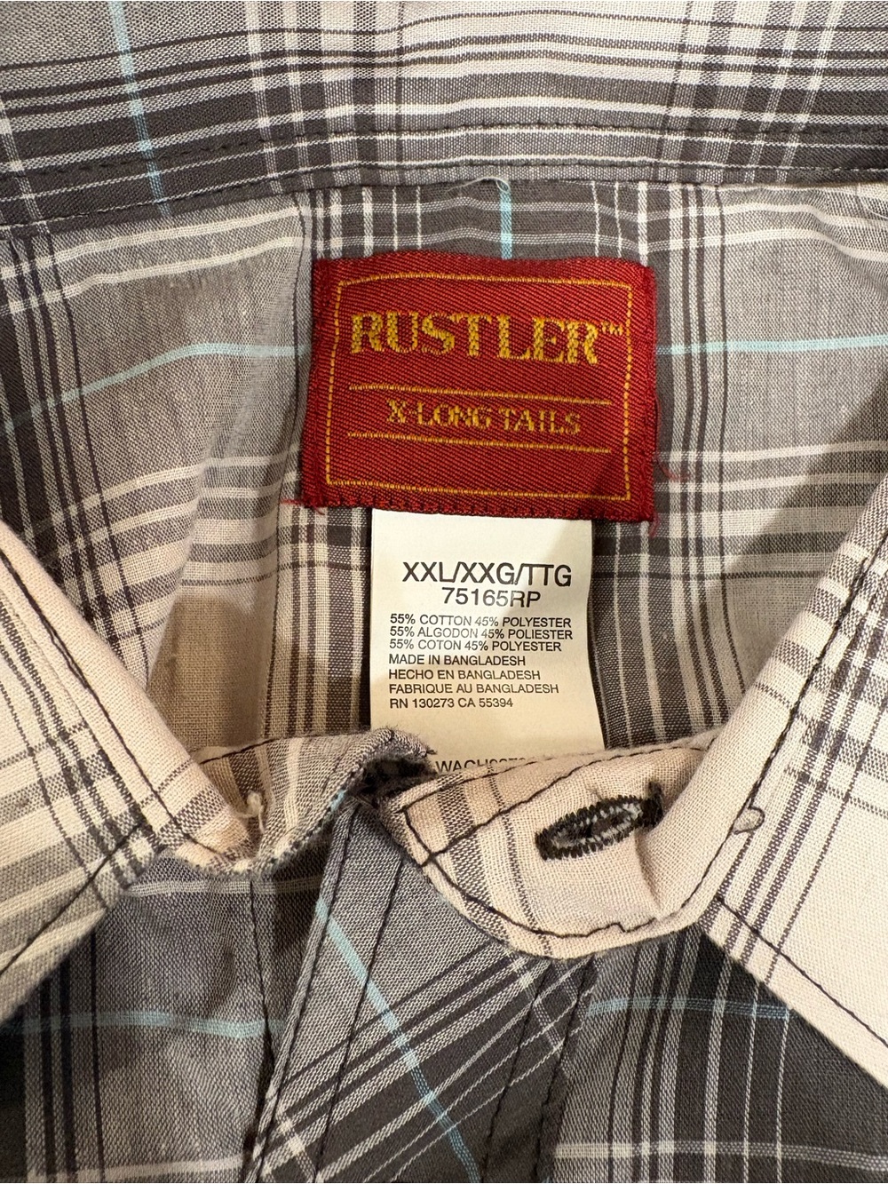 Rustler Men's Gray Plaid Pearl Snap Button Front Shirt - Picture 3 of 3